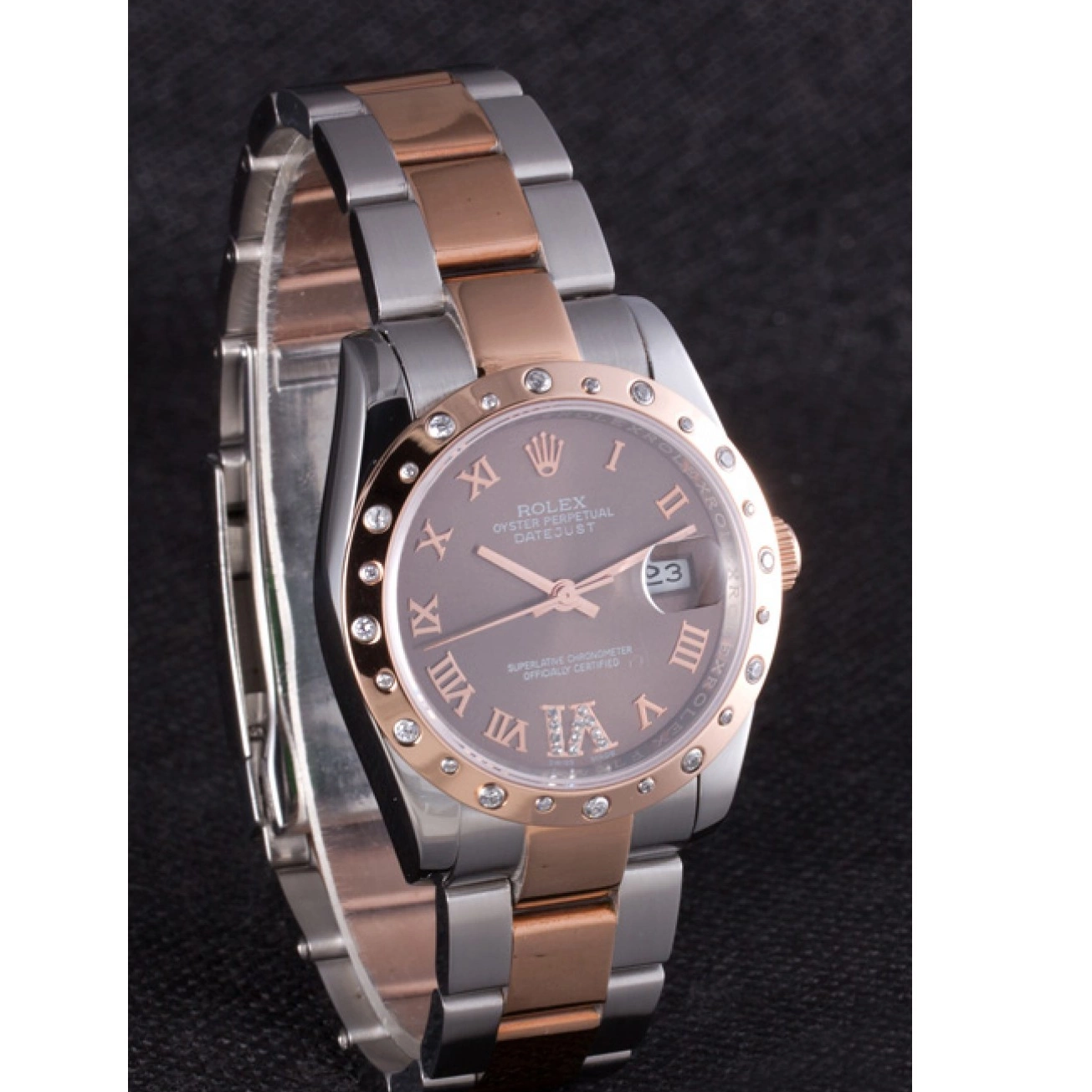 AAA replica watch Bezel Dial 7465 Brown Datejust Rolex Diamond 0726